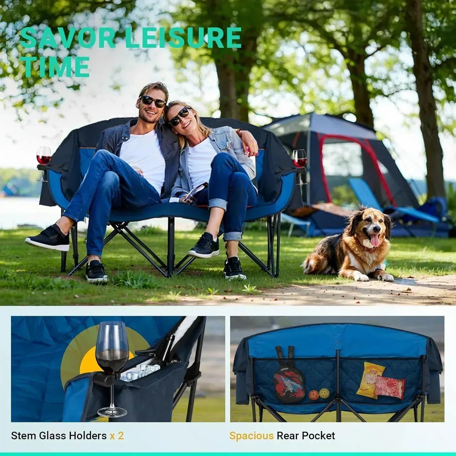 Extra Large Double Camping Chair 2 Person Comfortable Sofa Chair Adult Loveseat Lawn Chair