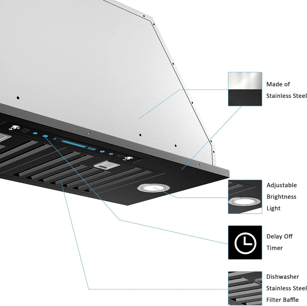 IKTCH 30 Built-in/Plug-in Range Hood 900 CFM, Ducted/Ductless Convertible Ducted, Stainless Steel Kitchen Range Hood