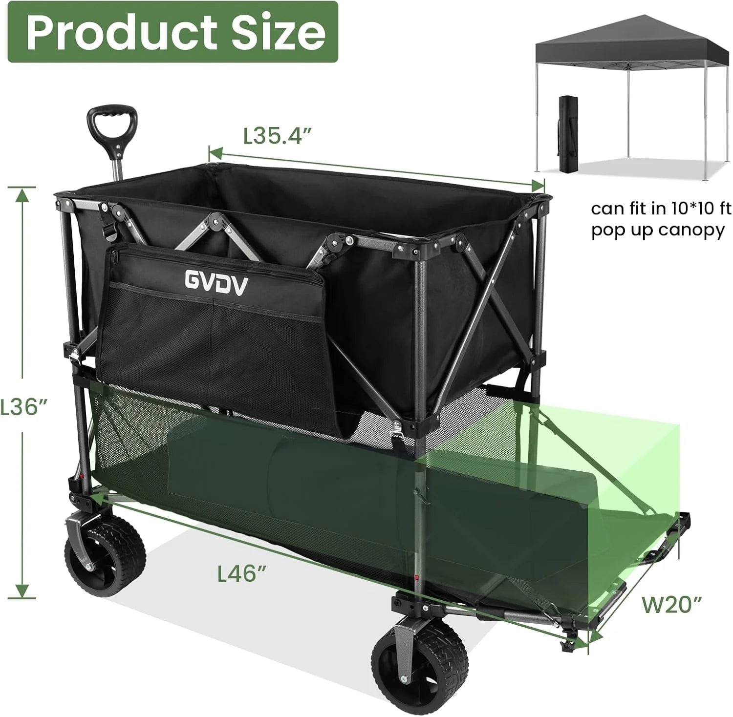 Double-decker cart, 500 lb capacity, 400 liter foldable cart, all-terrain wheels, 46 extra-long extension cart, foldable cart