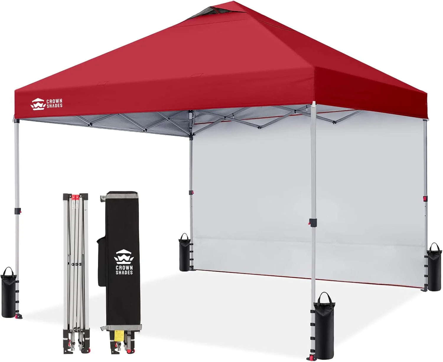CROWN SHADES 10x10 Pop Up Canopy with 1 Side Wall - Beach Tent with One Push Setup - Outdoor Sun Shade for Events, Parties, Camping - Gazebo with STO-N-Go Cover Bag (White)