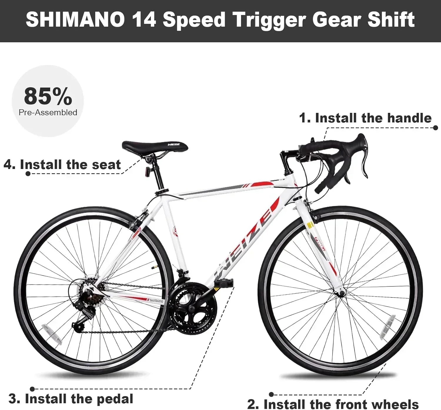 WEIZE Road Bike 700C Wheel City Commuter Bicycle Shimano 14 Speed Drop Bar Racing Adult Bike