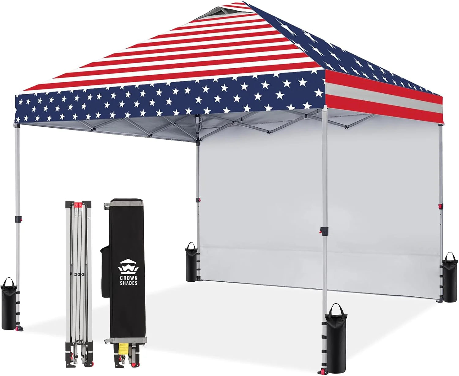 CROWN SHADES 10x10 Pop Up Canopy with 1 Side Wall - Beach Tent with One Push Setup - Outdoor Sun Shade for Events, Parties, Camping - Gazebo with STO-N-Go Cover Bag (White)
