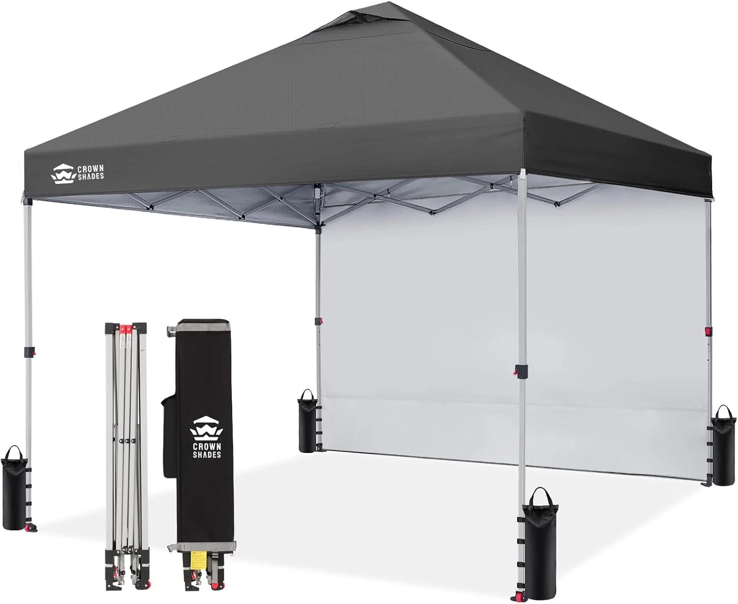 CROWN SHADES 10x10 Pop Up Canopy with 1 Side Wall - Beach Tent with One Push Setup - Outdoor Sun Shade for Events, Parties, Camping - Gazebo with STO-N-Go Cover Bag (White)