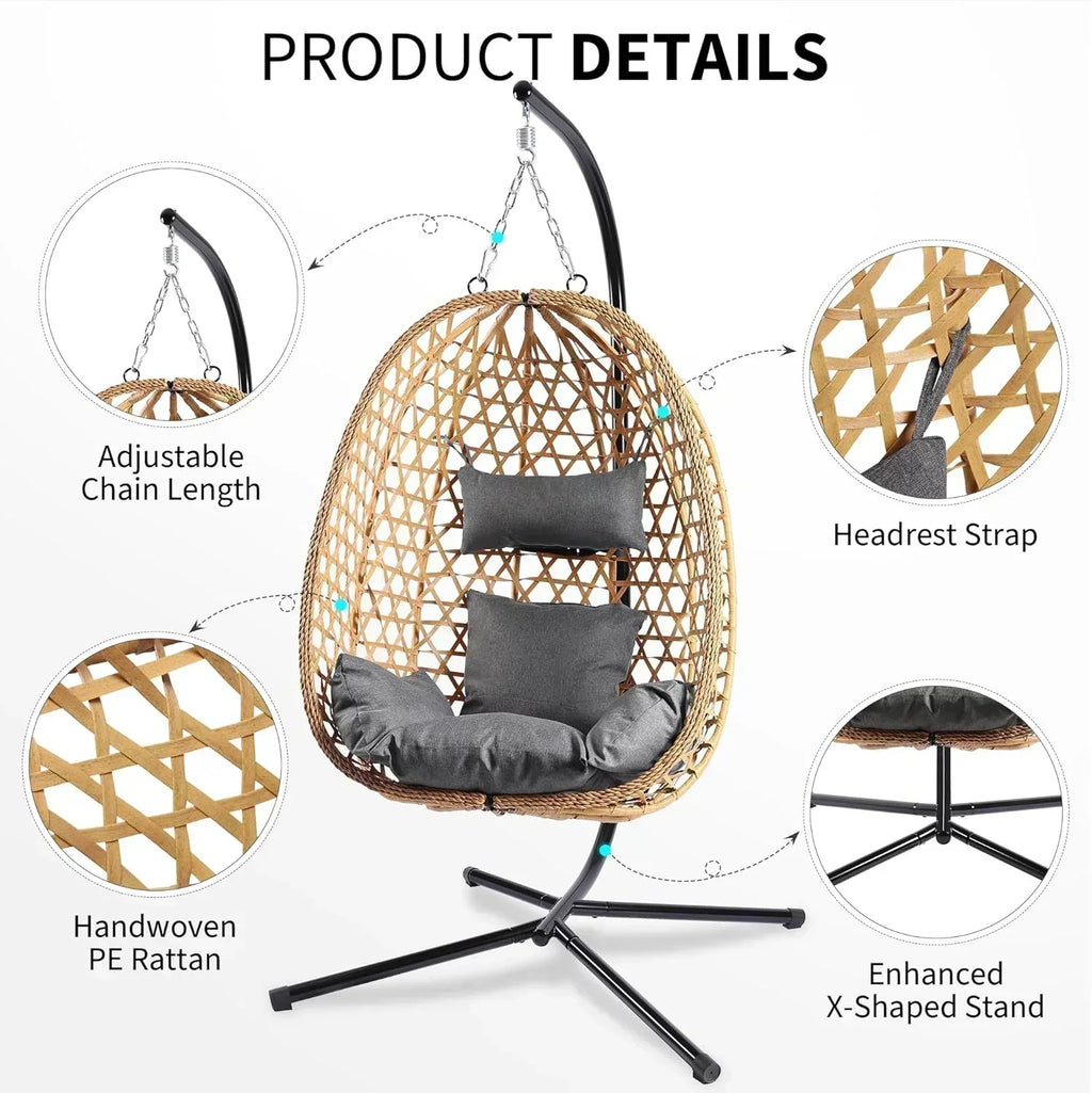 Egg Chair with Stand Patio Wicker Hanging Chair Hammock Swing Chair 350LBS Capacity for Bedroom
