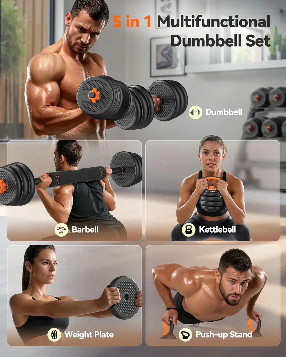 Feierdun adjustable dumbbells with connectors Barbell, kettlebell push-up stand