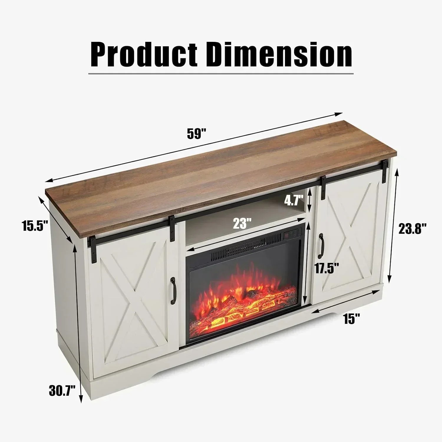 AMERLIFE Fireplace TV Stand with Sliding Barn Door  Farmhouse 63 Fireplace Entertainment Center
