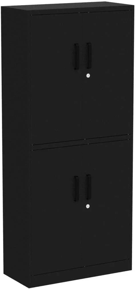 Metal Storage Cabinet with 2 Doors and 6 Shelves Black Metal Cabinet Garage Storage Cabinet