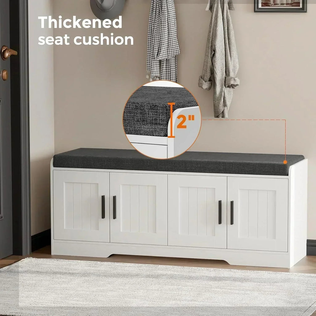 2-Tier Storage Bench Shoe Bench with Thickened Padded Seat Cushion Entryway Bench