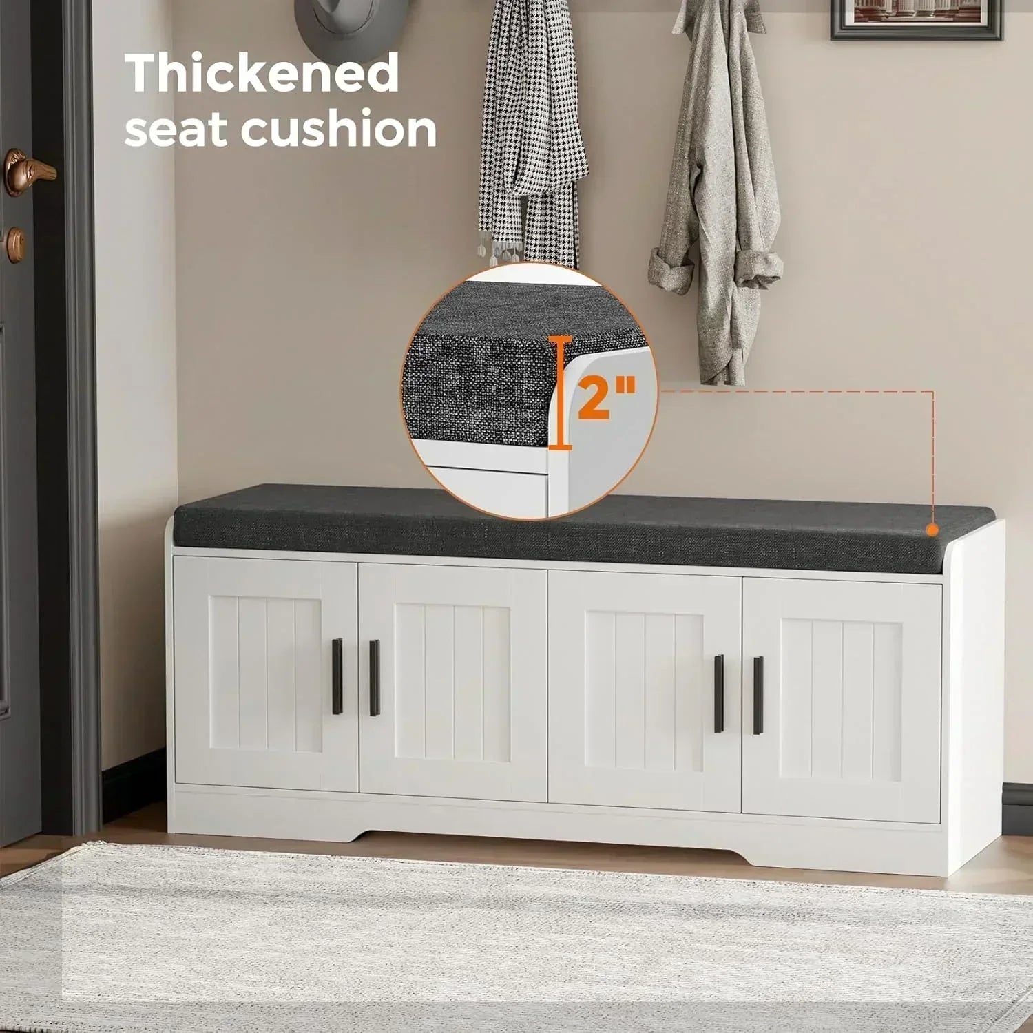 2-Tier Storage Bench Shoe Bench with Thickened Padded Seat Cushion Entryway Bench