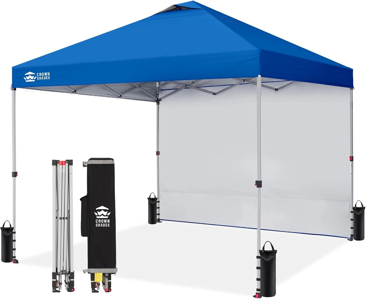 CROWN SHADES 10x10 Pop Up Canopy with 1 Side Wall - Beach Tent with One Push Setup - Outdoor Sun Shade for Events, Parties, Camping - Gazebo with STO-N-Go Cover Bag (White)