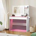 Vanity Desk,Transparent Desktop,Multiple Color Ambient Lights,with Mirror
