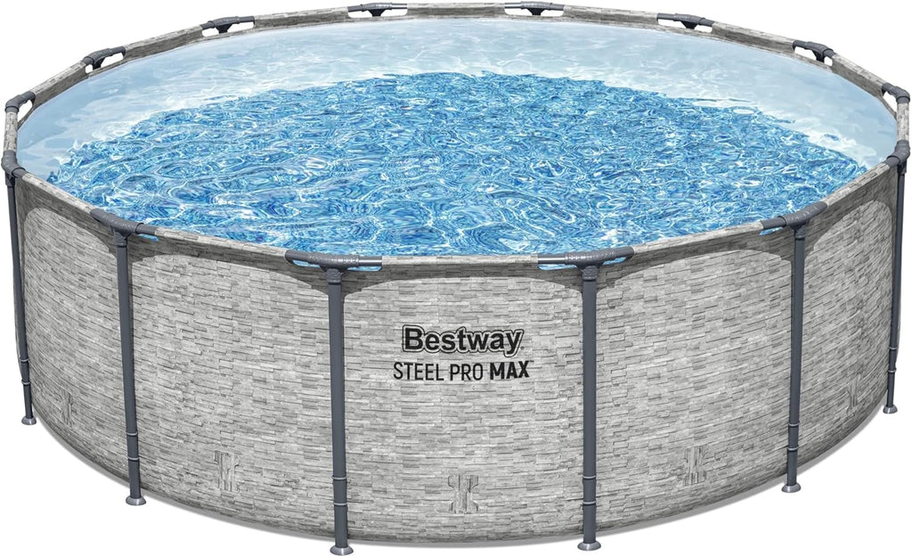 Steel Pro MAX 14 Foot x 48 Inch Round Metal Frame Above Ground Outdoor Swimming Pool Set
