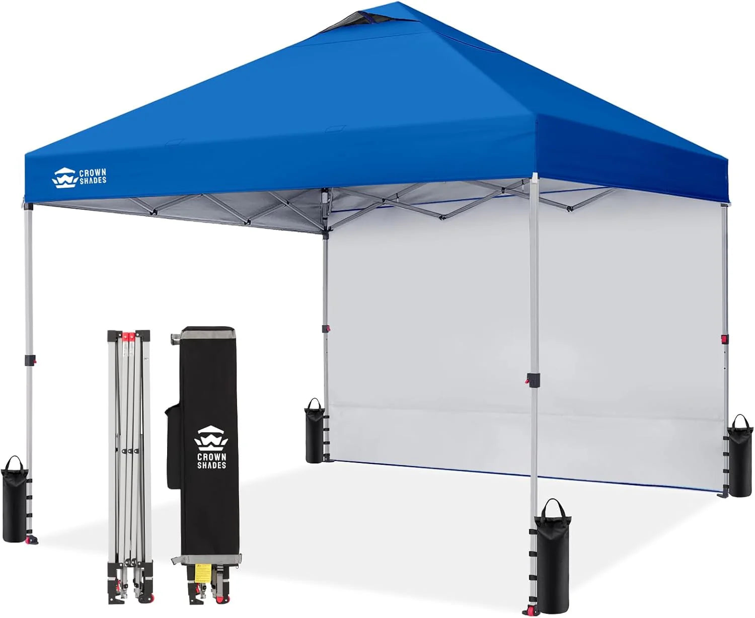 CROWN SHADES 10x10 Pop Up Canopy with 1 Side Wall - Beach Tent with One Push Setup - Outdoor Sun Shade for Events, Parties, Camping - Gazebo with STO-N-Go Cover Bag (White)