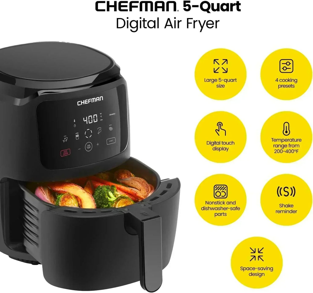 Chefman 6-Quart Double Basket Air Fryer Easy View Window uses two separate nonstick pans