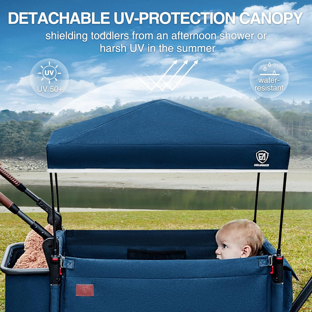 EVER ADVANCED Side-unzip Wagon Stroller for 2 Kids Push Pull Stroller with Adjustable Handle