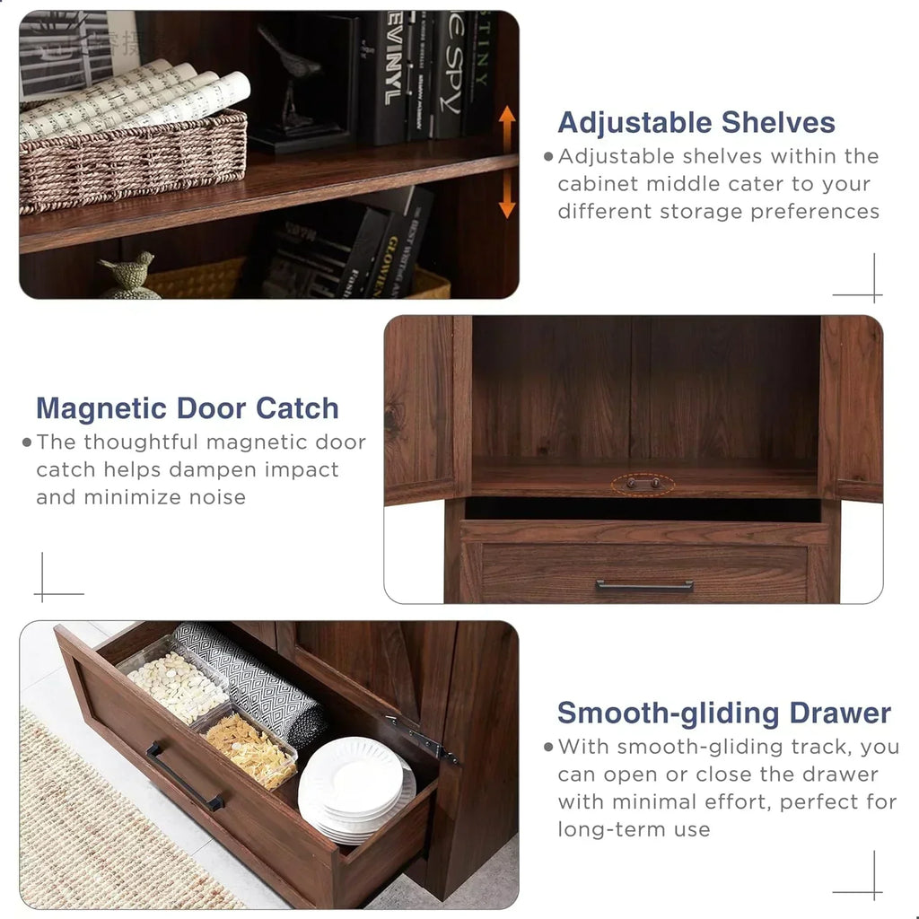 JXQTLINGMU Farmhouse Kitchen Pantry 72 Tall Wood Kitchen Storage Cabinet Adjustable Shelves