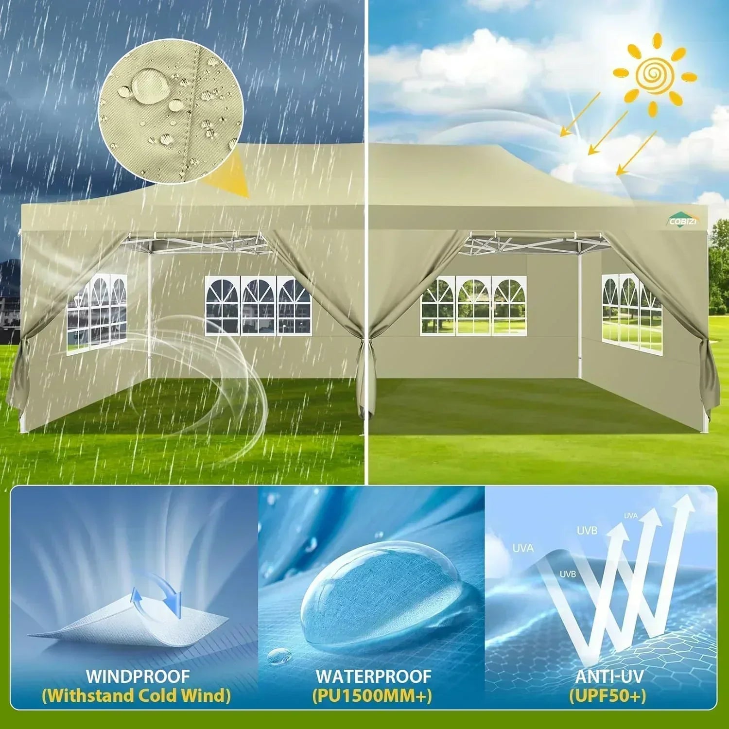 COBIZI 10x20 Heavy Duty Pop up Canopy Tent 6 sidewalls Commercial Canopy Wedding Party Tents