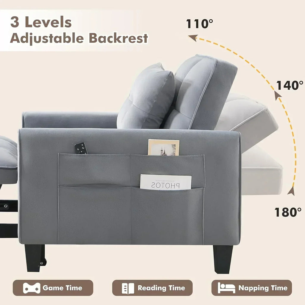 Convertible Sleeper Chair 3 in 1 Sleeper Chair Bed Pull Out Sofa Bed Chairs Velvet Single Sofa