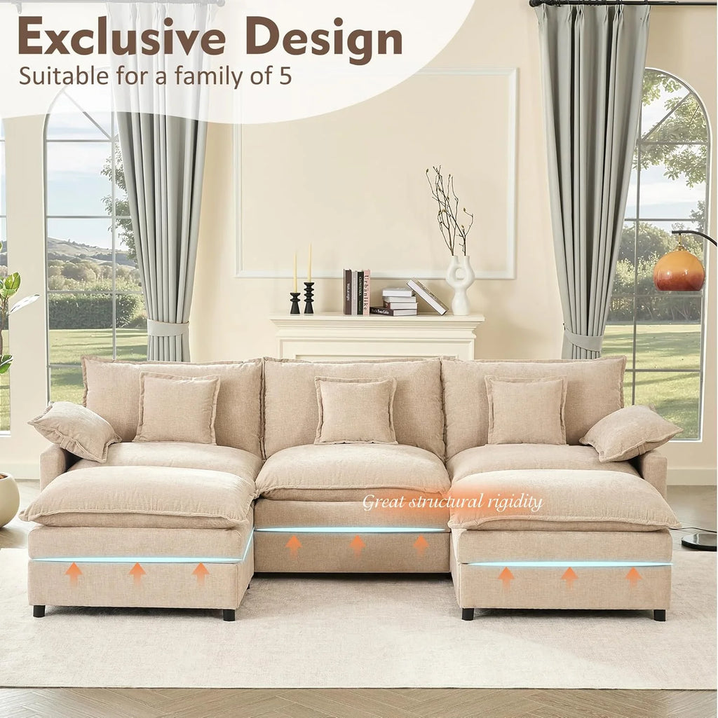 108 Inch U Shape Sofa Sectional Sofa Comfortable Cloud Sofa with Removable Footstool