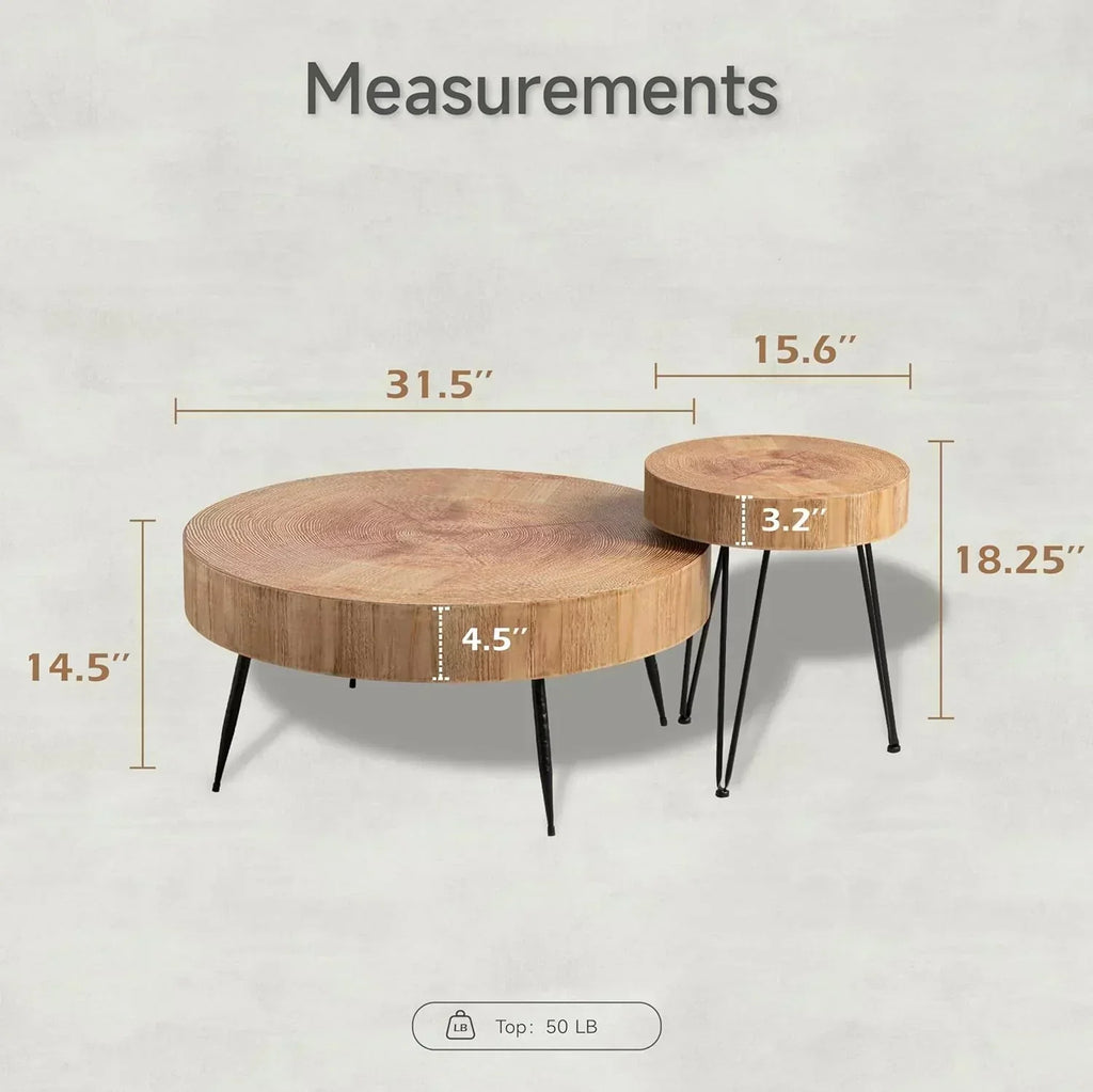 Two-Piece Modern Farmhouse Living Room Coffee Table Set Round Nesting Tables