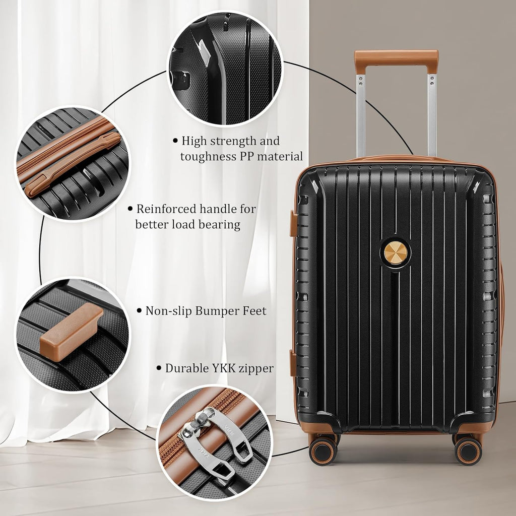 5-piece PP hardshell lightweight travel carry-on luggage set with dual spinner wheels
