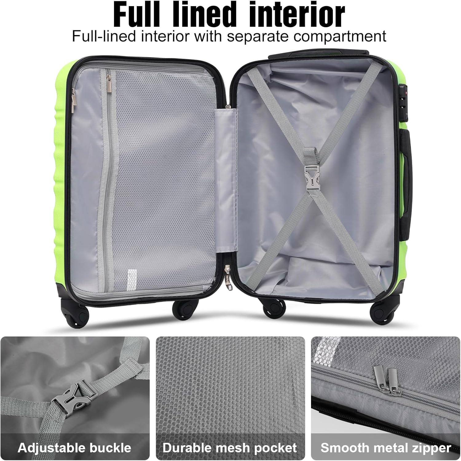 LONG VACATION 6 Piece Luggage Set Carry on Suitcase with ABS+PC hardshell Spinner Wheels