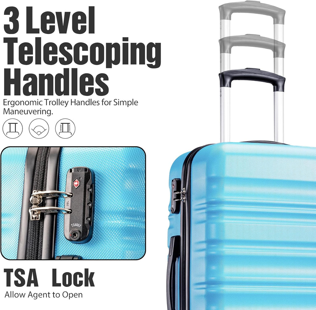 LONG VACATION 6 Piece Luggage Set Carry on Suitcase with ABS+PC hardshell Spinner Wheels