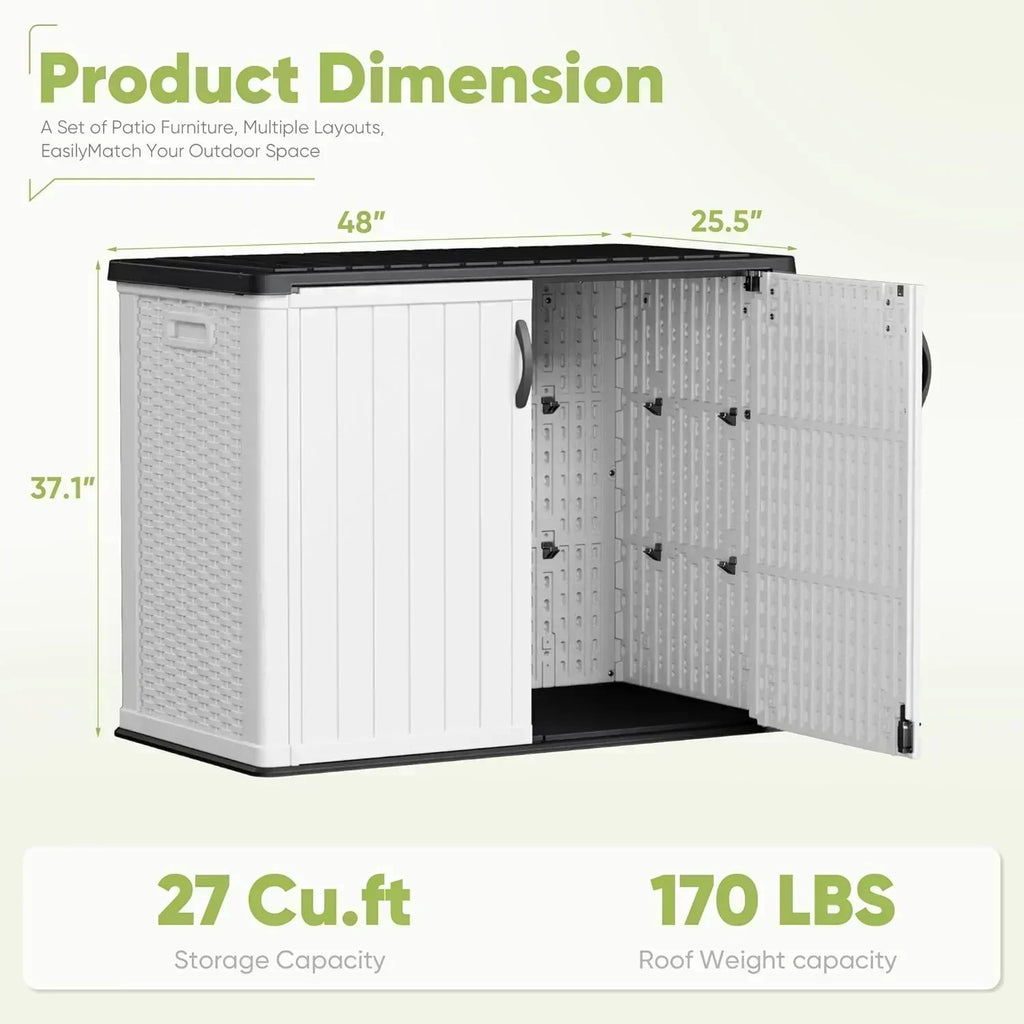 Devoko Outdoor Storage Cabinet 26 Cu Ft with Lockable Doors Horizontal Storage Shed Waterproof
