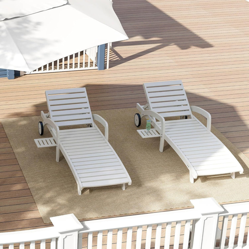 Pool Chaise Lounge Chairs Set of 4 5-Position Adjustable Outdoor Patio Lounge Chairs Wood Reclining Chaise Lounger Chair with Pullout Side Table