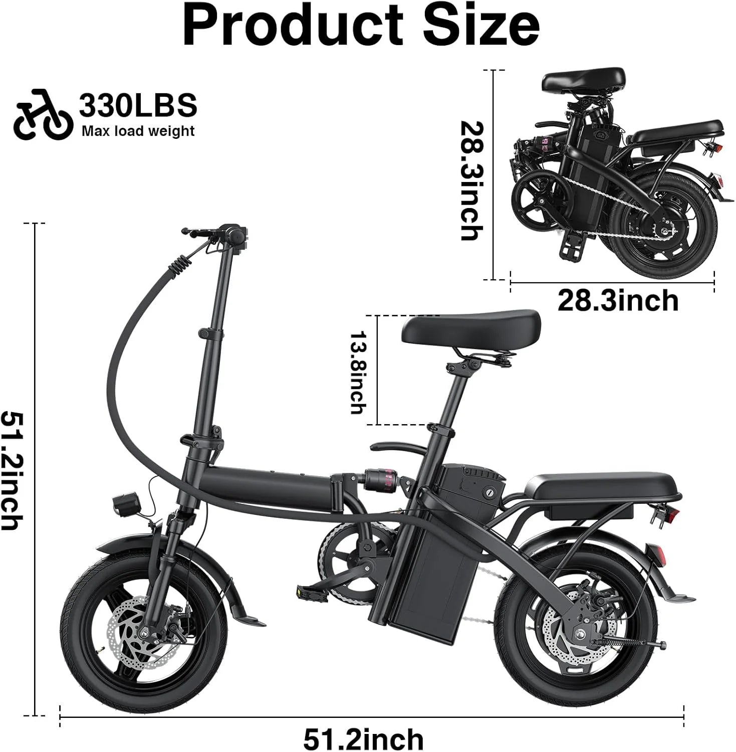 Electric Bike for Adults Teens Folding E-Bike Commuter City Foldable ebike Motor 48V 24MPH