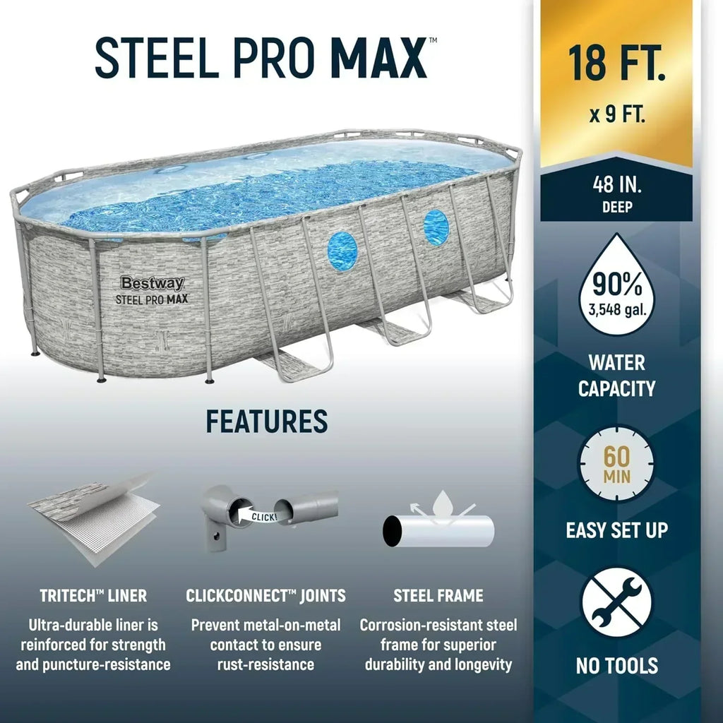 Power Steel Swim Vista Series II 14' x 8' 2 x 39.5 Above Ground Outdoor Swimming Pool Set