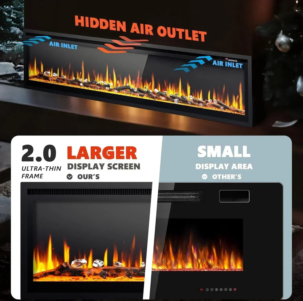 EUHOMY 50 Inch Electric Fireplace Wall Recessed Adjustable Flame Color Fireplace Heater