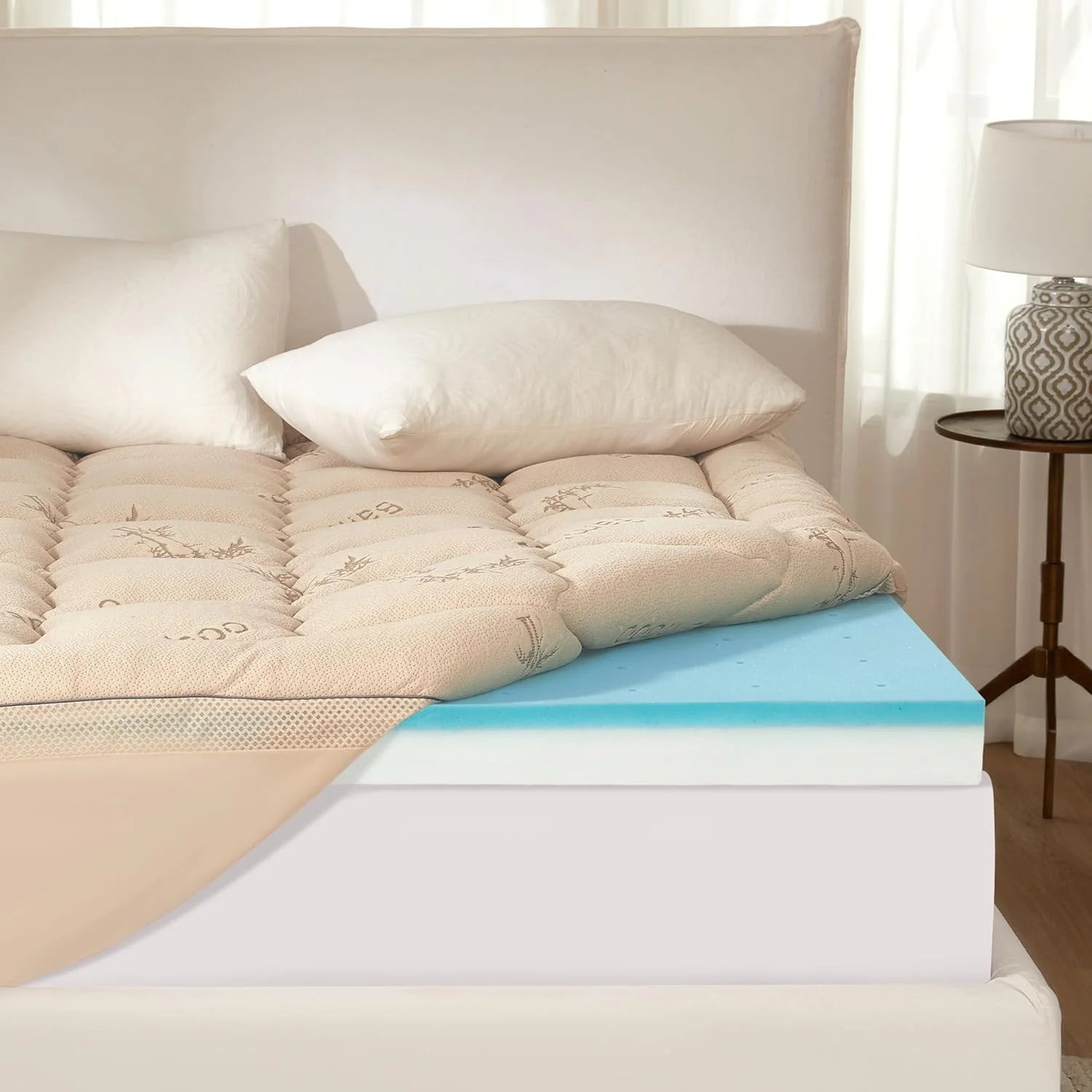 BEDLORE 4 Inch Memory Foam Mattress Topper King,2-in-1 Dual Layer Design (2 Gel Memory Foam + 2 Plush Pillow Top Cover) Mattress Topper Medium-Firm,Pressure Relief & Back Pain Support(Dark Gray)