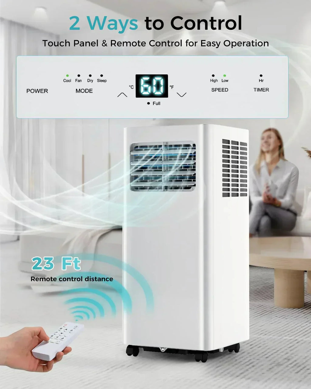 8,000 BTU Portable Air Conditioner 3-in-1 AC Unit with Remote Control Ultra-Quiet Cooling for Rooms