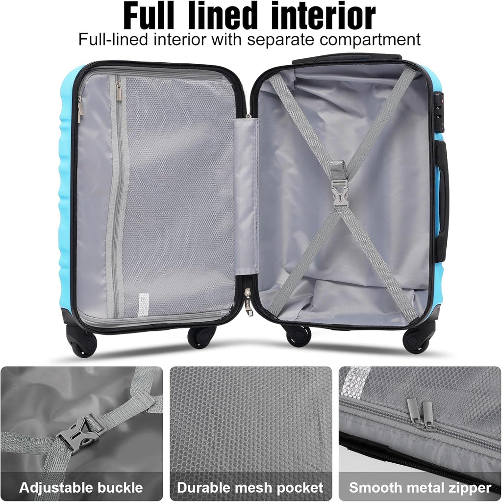 LONG VACATION 6 Piece Luggage Set Carry on Suitcase with ABS+PC hardshell Spinner Wheels
