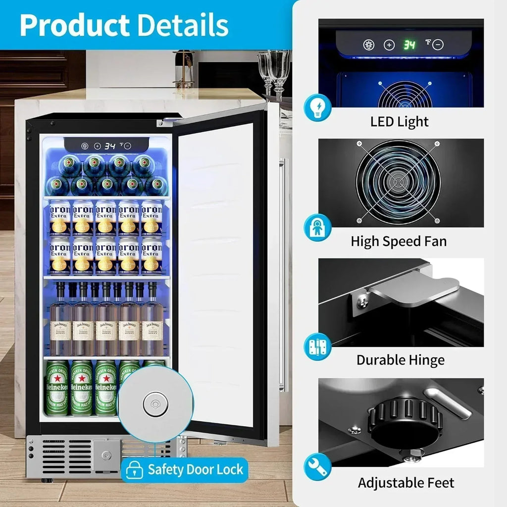 Beverage Refrigerator Cooler 126 Can Mini Fridge Glass Door for Drinks Soda Beer Wine Refrigerator