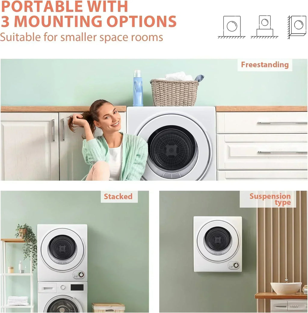 Compact Laundry Dryer 3.5 cu ft Front Load Stainless Steel Clothes Dryers With Exhaust Pipe