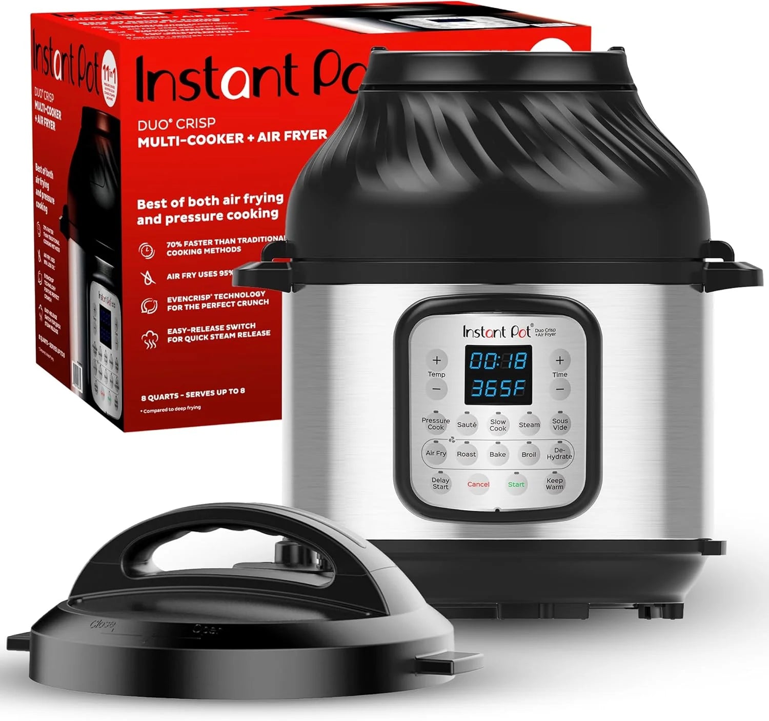Instant Pot Duo Crisp 11-in-1 Air Fryer and Electric Pressure Cooker Combo with Multicooker Lids that Air Fries