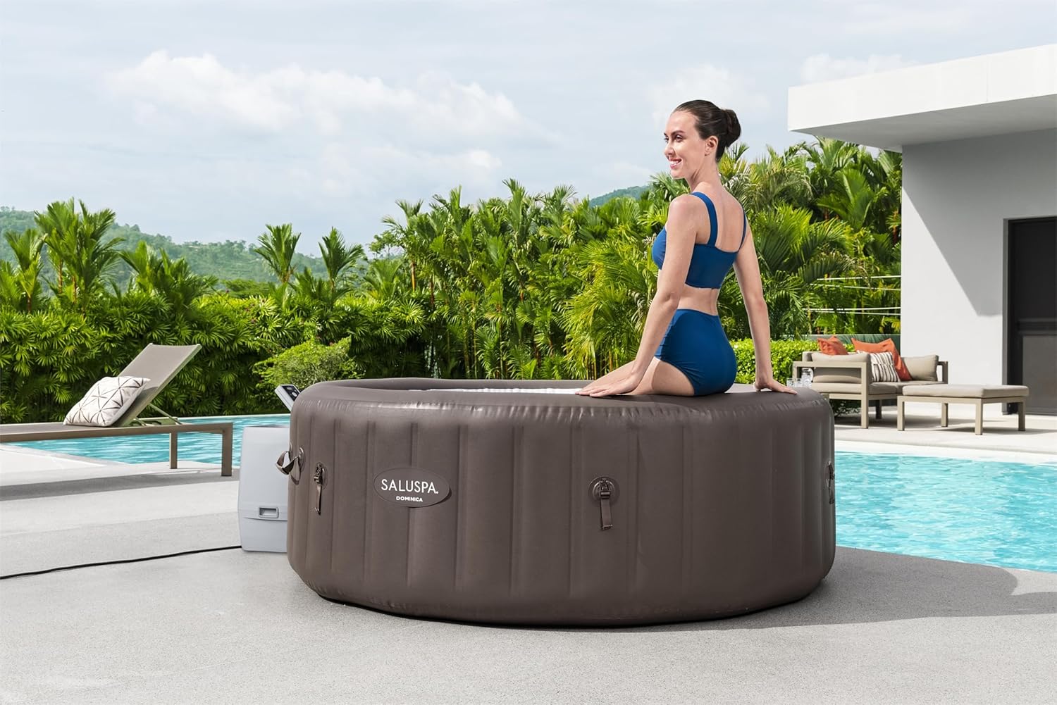 Bestway SaluSpa Miami EnergySense AirJet Inflatable Hot Tub Spa (71 x 26) | Portable Hot Tub with 2 Covers (1 Energy-Efficient Thermal Cover and 1 Standard Cover) | Fits Up to 2-4 Persons | Black