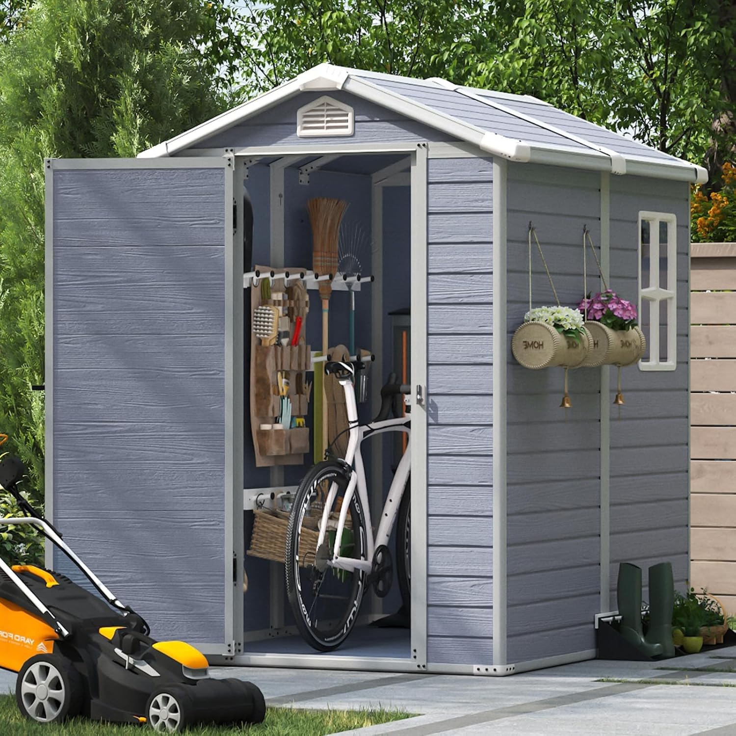 Aoxun Outdoor Storage Shed 5 x 3 ft. Resin Shed with Floor and Lockable Door