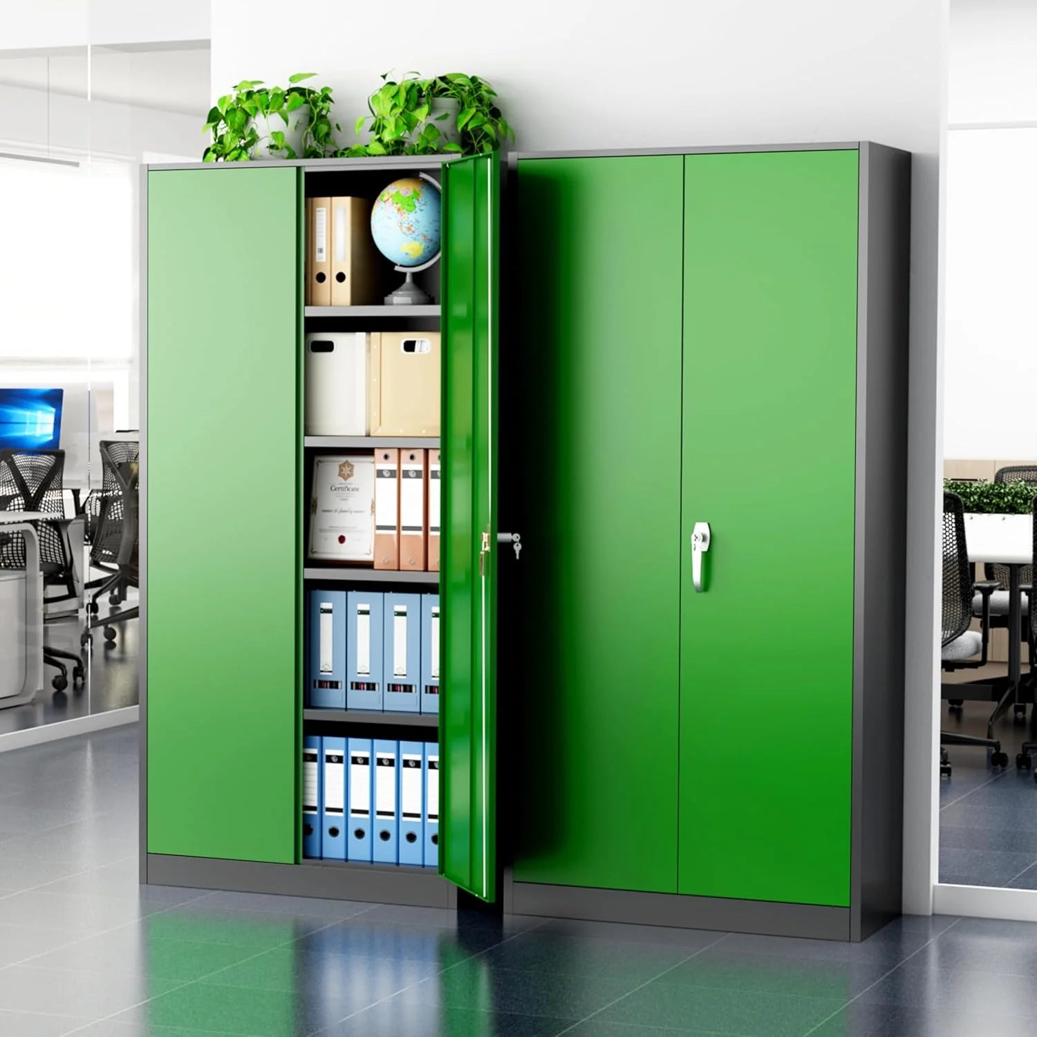 Greenvelly Metal Storage Cabinet, 72 Black Locking Metal Cabinet with 2 Doors and 4 Adjustable Shelves, Lockable Garage Storage Cabinets for Home Office, Garage, Kitchen, Living Room