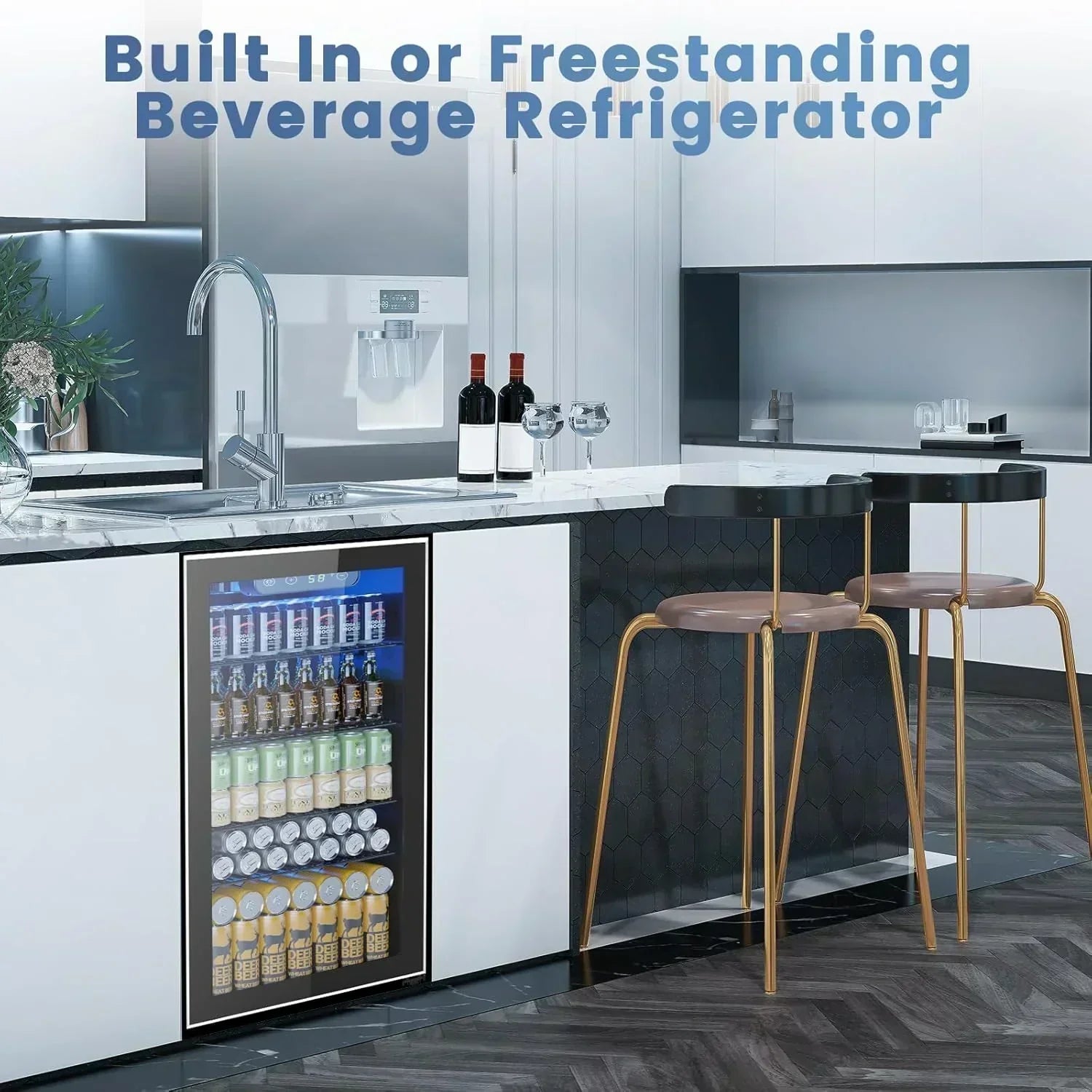 Mini Fridge 130 Can Beverage Refrigerator Cooler Drink Fridge Adjustable Temperature Control