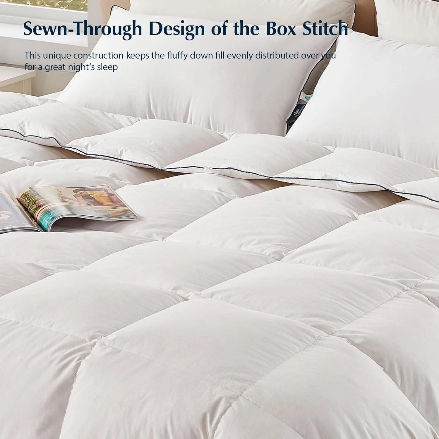 PACIFIC COAST Goose Feather Down Comforters Queen Size, 100% Cotton Extra Fluffy White Duvet Insert, Soft, Breathable, All Season Hotel Luxury Bedding Comforters, 8 Corner & Center Loops (90x90)