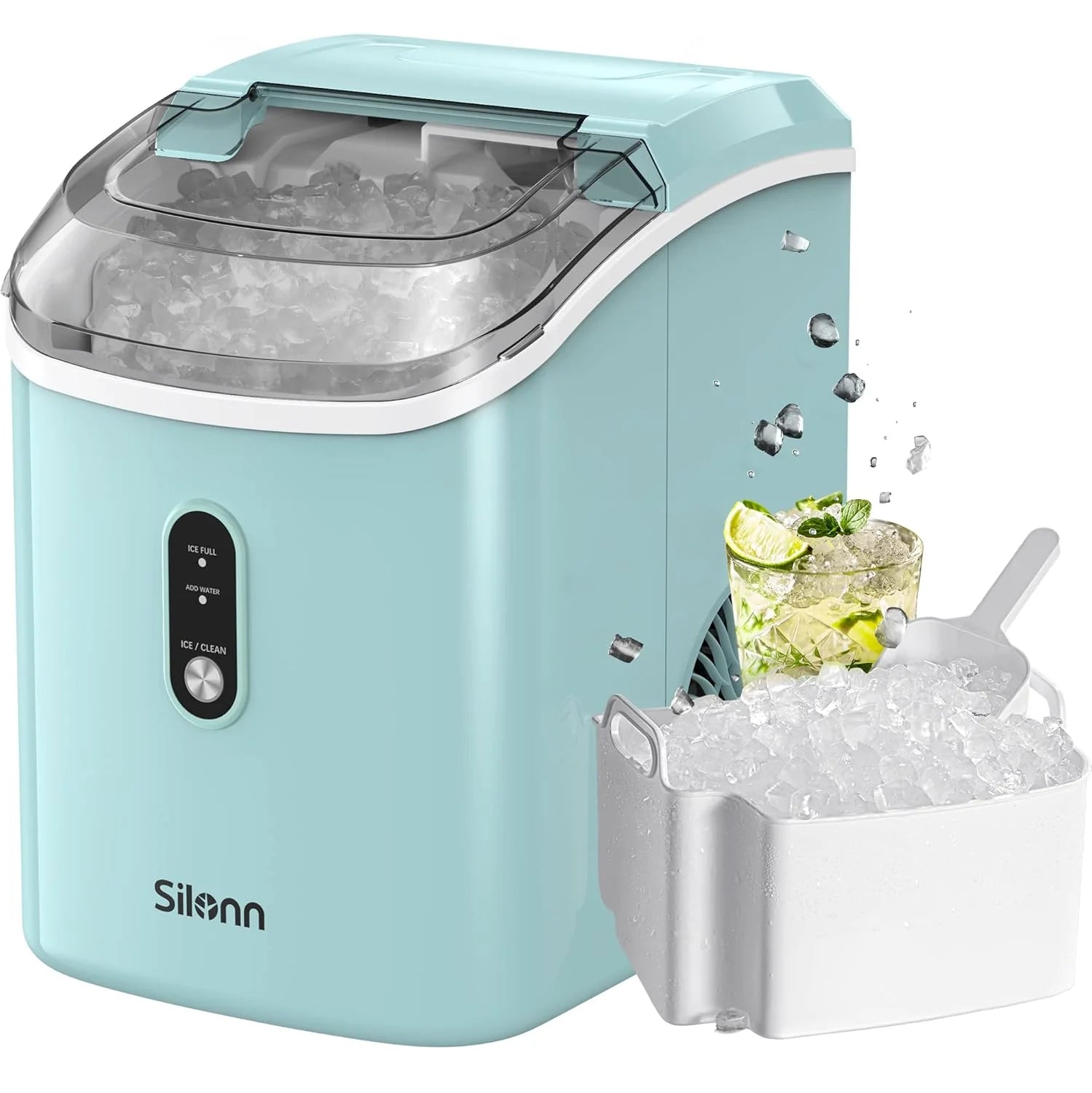 Nugget Ice Maker Countertop, Silonn Chewable Pellet Ice Machine with Self-Cleanin Function, 33lbs/24H Portable Ice Makers for Home Kitchen Officce, Black
