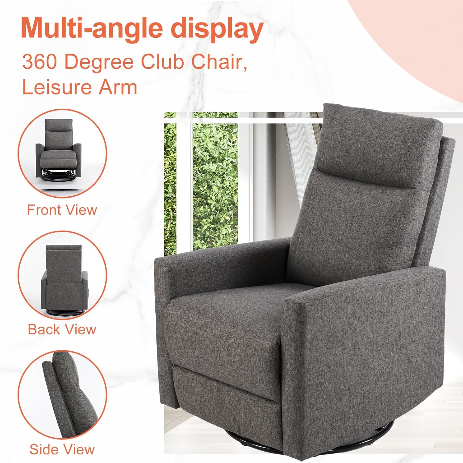 Sweet and crisp rocking chair 360 degree rotating recliner with sliding function