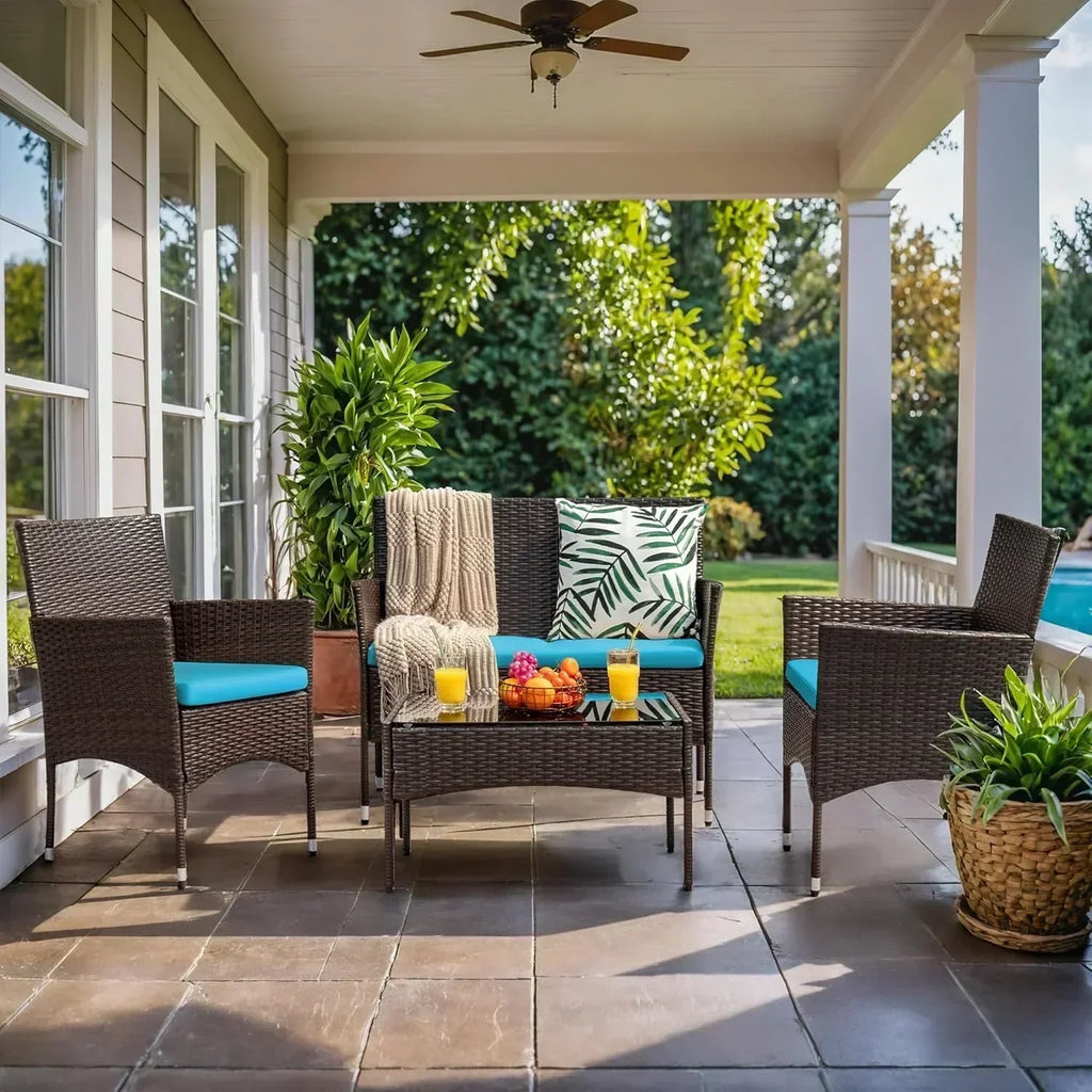Homall 4-piece outdoor patio furniture set rattan chair wicker set