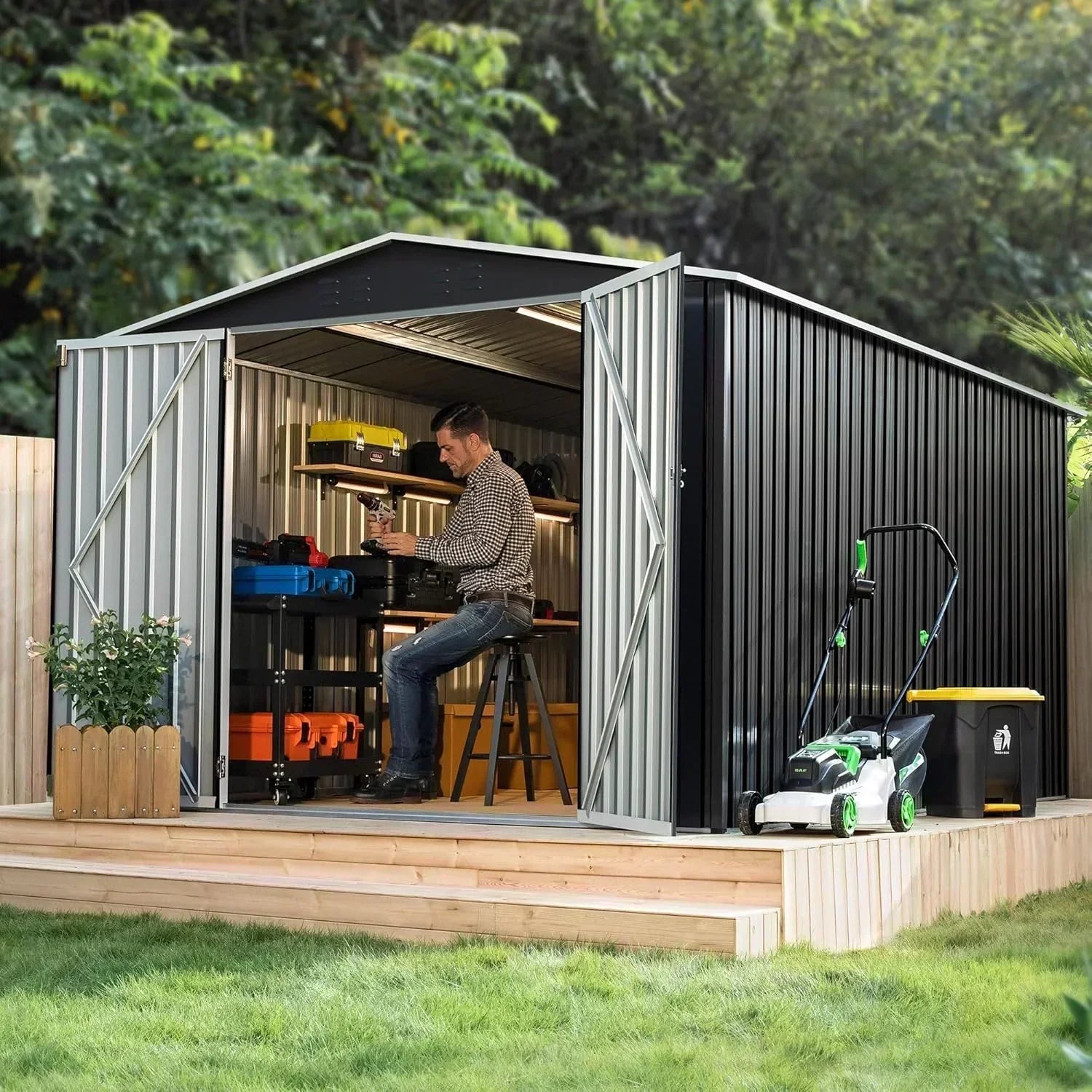Polar Aurora 8 x 12 FT Outdoor Storage Shed Metal Garden Shed with Updated Frame Structure