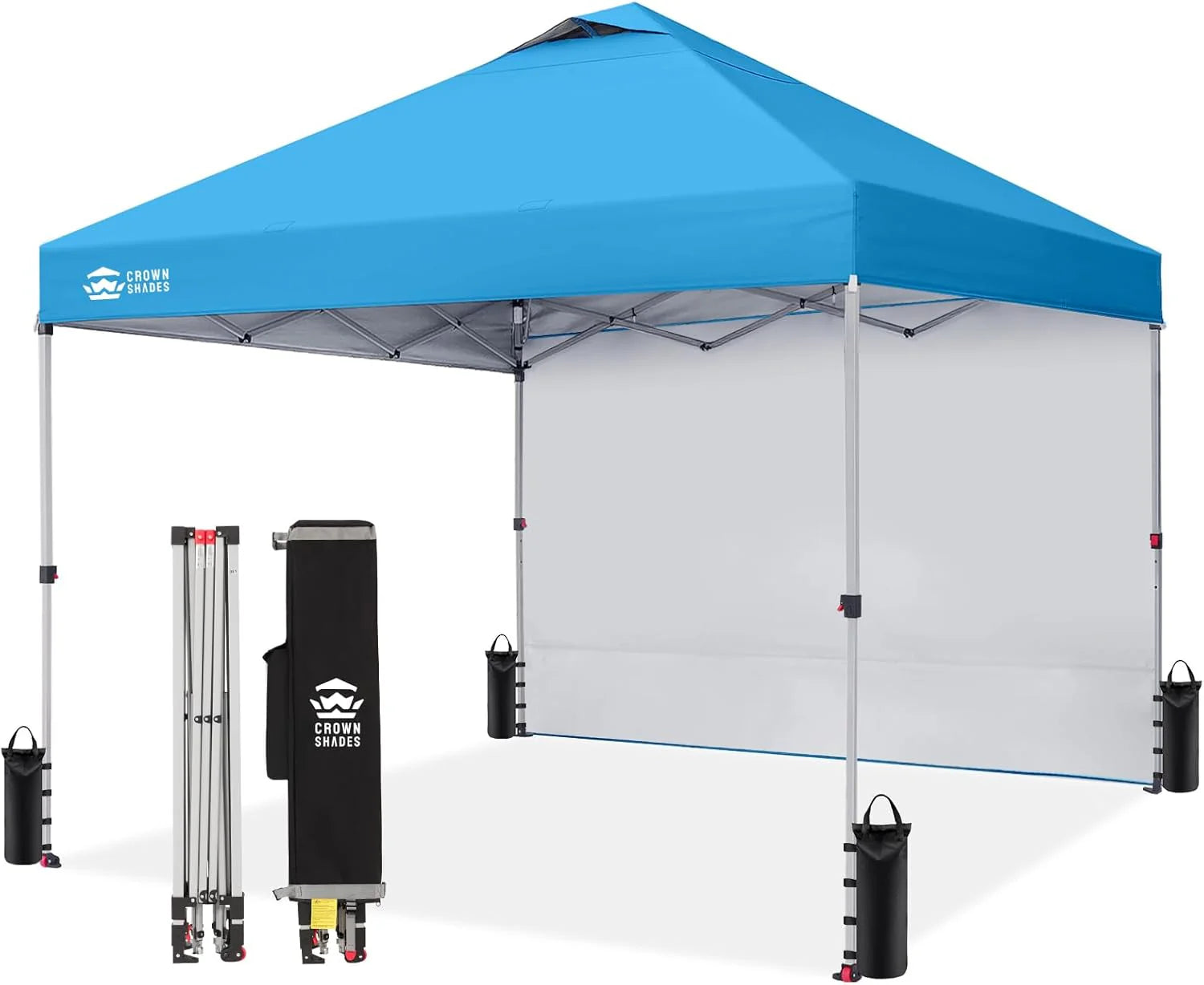CROWN SHADES 10x10 Pop Up Canopy with 1 Side Wall - Beach Tent with One Push Setup - Outdoor Sun Shade for Events, Parties, Camping - Gazebo with STO-N-Go Cover Bag (White)