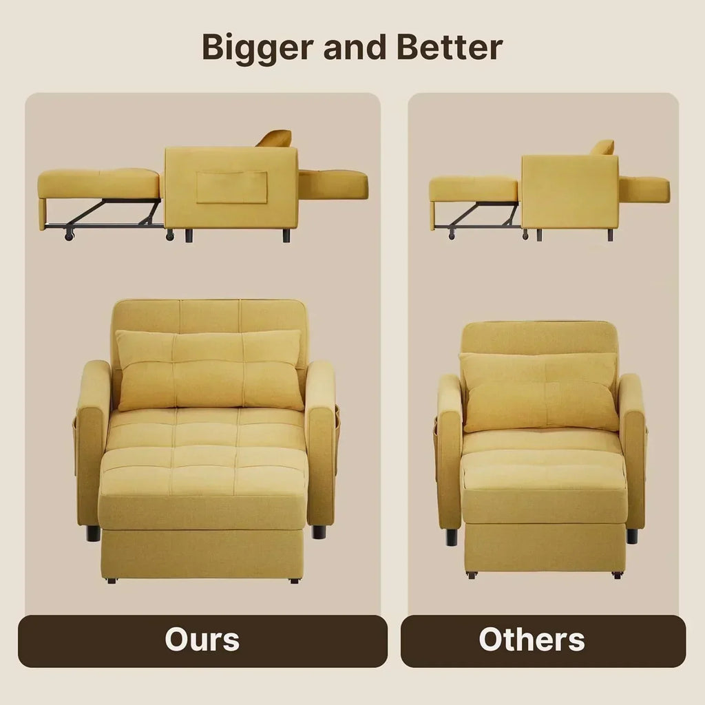 Sofa Bed Chair 3 in 1 Convertible Pullout Single Sleeper Chair Bed Spacious Multifunctional Sofa