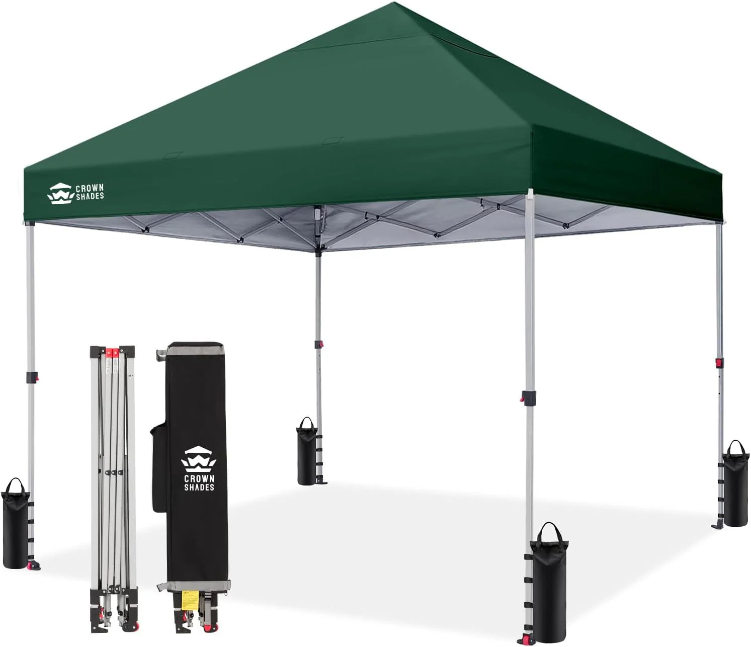 Crown Shades 10x10 Pop Up Canopy - Beach Tent with One Push Setup - Outdoor Sun Shade for Events, Parties, Camping - Gazebo with STO-N-Go Cover Bag, Silver Coated Top, 3 Height& 4 Sand Bags, Yellow